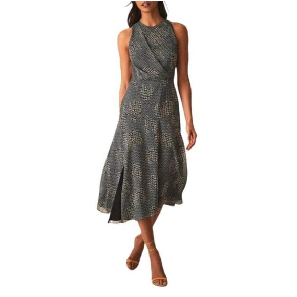 Reiss | Naima Strappy Tie Back Black/Gold Midi Dress (US size 10) - Picture 1 of 16